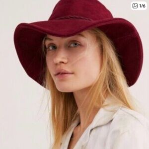 Free People Tennessee Suede Floppy Bucket Hat MSRP: $68 Burgandy/maroon
